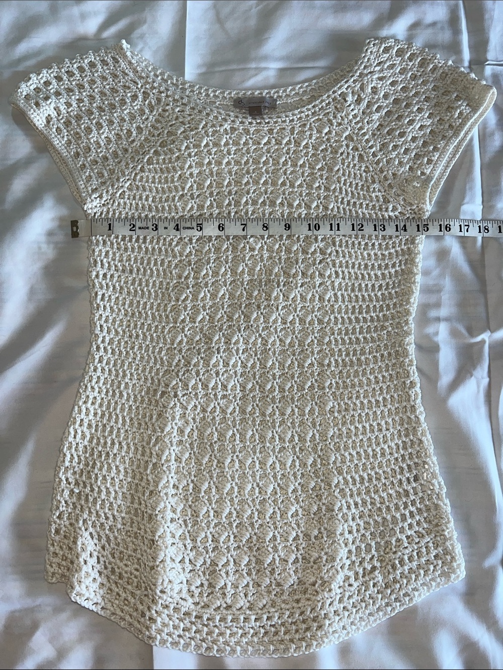 DB Crochet Short Sleeve Top - Cream S - Picture 4 of 8